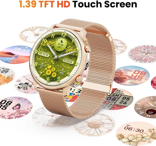 Miniatura 5 de Hwagol Relojes Inteligentes para Mujeres Teléfonos Android iPhone Compatible (Llamada Bluetooth), Rastreador de Fitness Redondo de 1.39'' Monitor