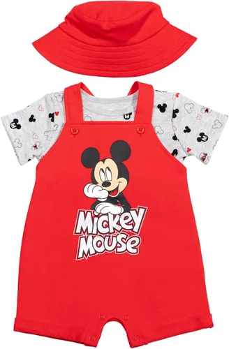 Miniatura 21 de Disney Conjunto de 3 piezas de overoles cortos de rizo francés para bebé, camiseta y sombrero, tallas de recién nacido a bebé (0-24 meses)