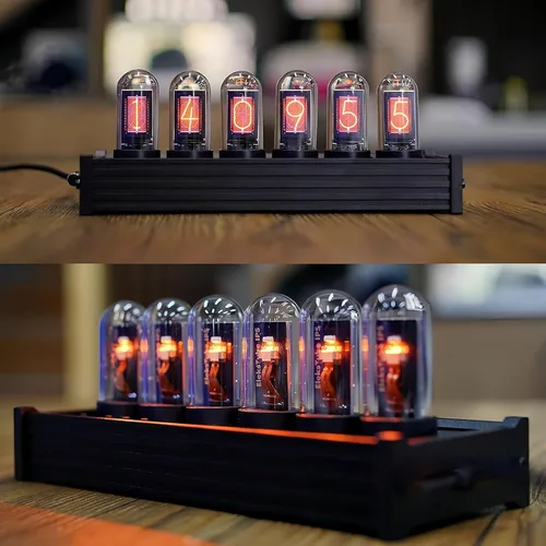 Eyes.sys, Nixie Tube IPS Reloj despertador digital vintage, pantalla de fotos LCD de 6 bits RGB brillante, simulación de reloj de tubo Nixie,