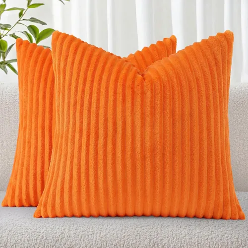 Miniatura 13 de Simmore Juego de 2 fundas de almohada decorativas de 16 x 16 pulgadas, fundas de almohada suaves de franela de felpa natural de doble cara para sofá