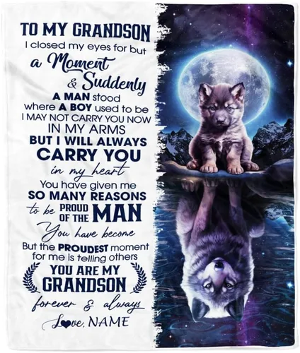 Miniatura 8 de Manta personalizada con texto en inglés «To My Grandson from Grandma Grandpa You Will Never Lose Lion Nison», manta de forro polar personalizada