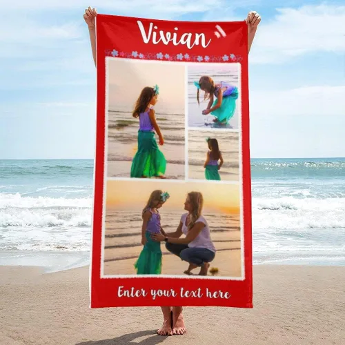 Miniatura 11 de Shapoo, Toalla de playa personalizada con 2 fotos, toalla de baño con nombre personalizado con fototexto, toalla de piscina de microfibra de 30 x 60