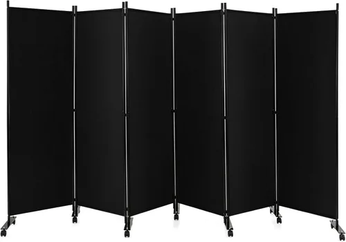 Miniatura 10 de GOFLAME Divisor de habitación plegable de 4 paneles, pantalla de privacidad enrollable de 6 pies con ruedas bloqueables, pantalla de partición
