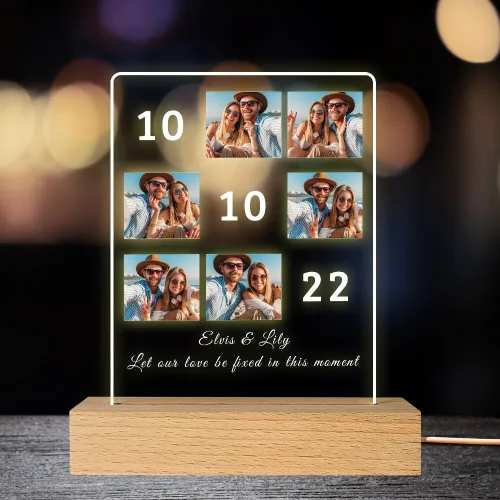 Miniatura 21 de Placa de fotos de acrílico LED personalizada, regalos de aniversario personalizados para parejas con nombres grabados, luz nocturna romántica