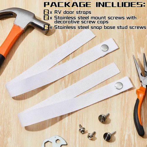 Miniatura 3 de 2 correas para puerta de caravana con 4 broches de botón de 18 pulgadas, correa de puerta corrediza para cámper RV con correa de escalera de barco a