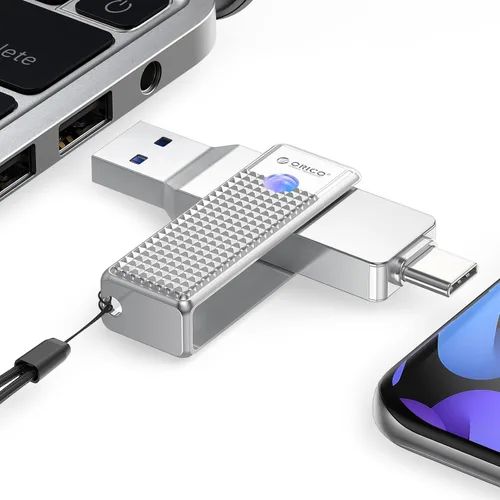 ORICO Unidad flash USB C de 256 GB UFSD (405 MB/s), SSD externa 2 en 1, doble USB 3.2 tipo C, disipación de calor eficiente, memoria OTG de alta
