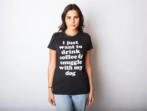 Miniatura 2 de Camiseta divertida con texto en inglés "I Just Want to Drink Coffee and Snuggle with My Dog Mom" para mujer, negro jaspeado