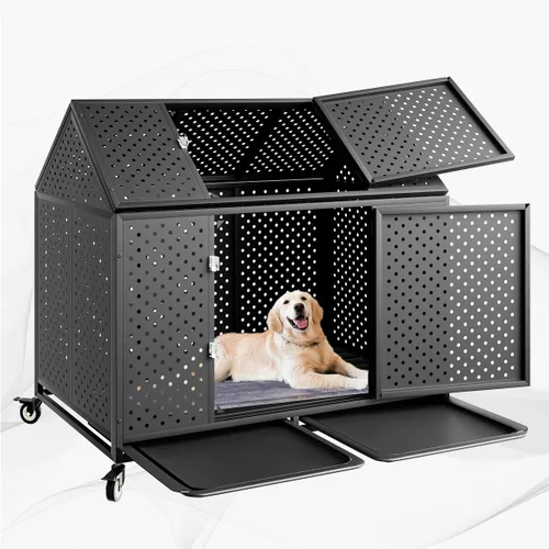 Miniatura 8 de Snuowu Jaula de perro resistente de 54/48 pulgadas, jaula grande para perros, perreras y jaulas de metal fuerte para perros grandes, apertura