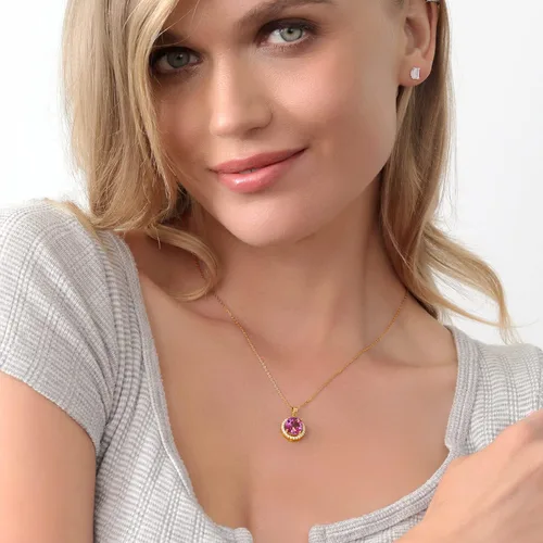 Miniatura 10 de Gem Stone King Collar con colgante de plata chapada en oro amarillo de 18 quilates de 0.433 x 0.354 in con piedra natal ovalada para mujer