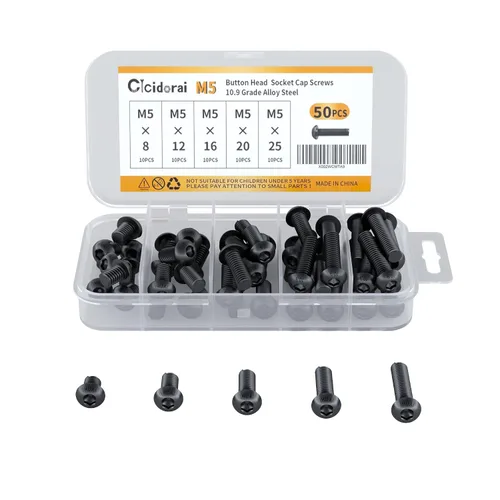Tornillos de cabeza de botón M5 x 0.315 in, 0.472 in, 0.630 in, 0.787 in, 0.984 in, cabeza de botón, acero de aleación de grado 10.9, unidad