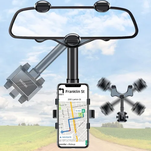 Soporte de teléfono para espejo retrovisor para automóvil, soporte giratorio y retráctil para teléfono de automóvil, soporte para teléfono de espejo