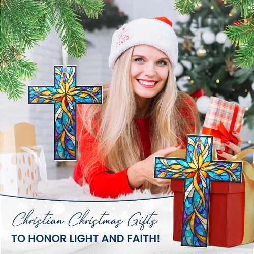 Miniatura 3 de FLAGWIX Regalos Cristianos de Navidad para Mujeres Fe - Adornos Acrílicos 2025 para Decoraciones de Árbol - Adorno de Cruz de Navidad, Regalos