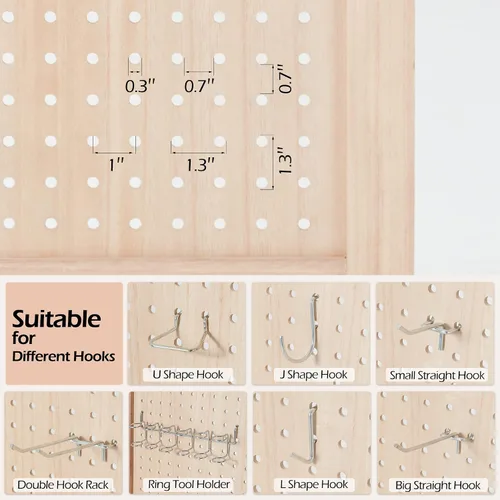 Miniatura 7 de Tablero de clavijas plegable de 4 paneles de 5 pies, divisor de habitación de madera, portátil, independiente, organizador para espectáculos