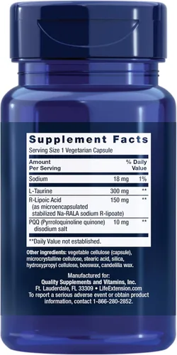 Miniatura 2 de Life Extension Mitochondrial Basics with PQQ, L-Taurine, R-lipoic Acid, foundational Supplement for Cellular Energy Production, Brain and Heart
