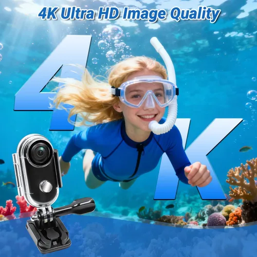 Miniatura 2 de Cámara de acción 4K, cámara corporal portátil con 64 GB, grabación manos libres WiFi POV cámara con funda impermeable, clip trasero, tamaño pulgar