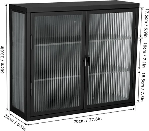 Miniatura 2 de Gabinete con puertas de vidrio, gabinete de boticario de baño con 2 puertas y estantes ajustables de 27.6 pulgadas para cocina de pared para baño