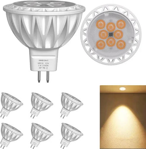 Bombillas LED MR16, paquete de 6, 5 W (equivalente a 50 W de halógeno) 2700 K, blanco cálido, base GU5.3, 12 V, reflector no regulable, 38°, 450 lm,