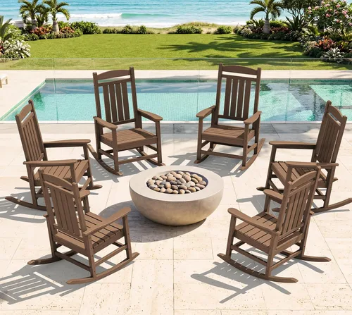 Miniatura 29 de KINGYES Mecedoras de polietileno de alta densidad para exteriores, sillas mecedoras para patio con soporte de 330 libras, balancín suave para porche