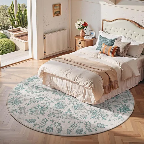 Miniatura 375 de jinchan Lima - Alfombra simétrica floral geométrica lavable, alfombra de entrada de medio círculo de 2 x 3, alfombra de media luna, suave y Azul