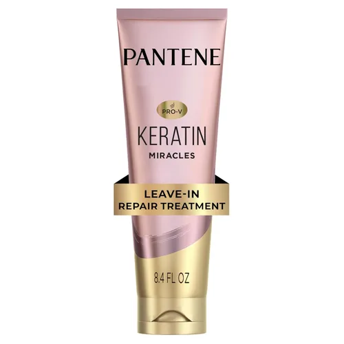Pantene Acondicionador sin enjuague de queratina con aceite de argán, tratamiento proteico para cabello seco, dañado y teñido que repara las puntas