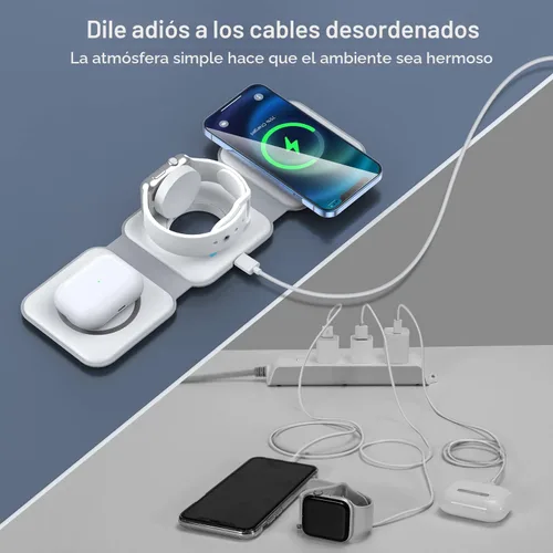 Miniatura 4 de Cargador inalámbrico 3 en 1, estación de carga inalámbrica RTOPS Magnetic Traval múltiples dispositivos, estación de carga GaN 3 en 1, compatible