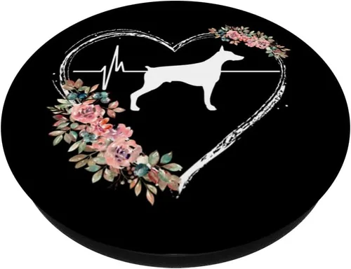 Miniatura 2 de Doberman Heartbeat con flores en popSockets negros intercambiables PopGrip