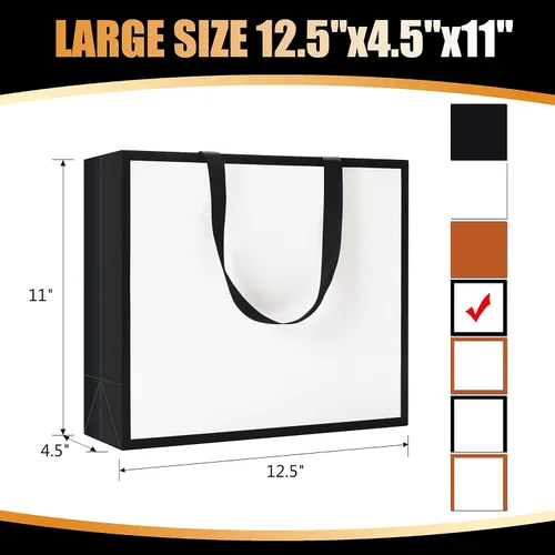 Miniatura 3 de Bolsas de regalo en blanco y negro con asas de cinta, 10 unidades de 12.5 x 4.5 x 11 pulgadas, bolsa de regalo blanca y negra, bolsas de regalo