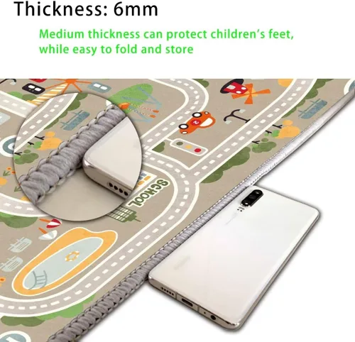 Miniatura 5 de Alfombra de juego para autos de juguete, alfombra para niños con carreteras para sala de juegos, alfombra de carretera de la vida urbana