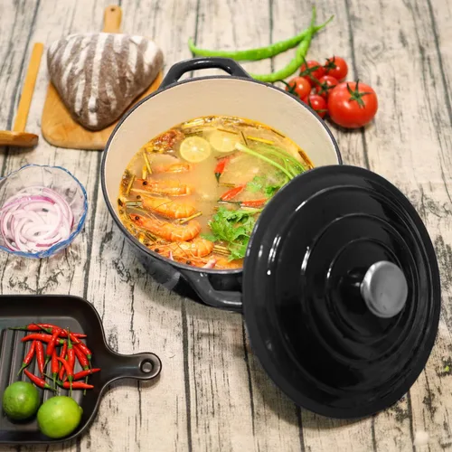 Miniatura 7 de Puricon - Horno holandés de hierro fundido, esmaltado, de 5.5 cuartos de galón (5.2 litros), esmalte cerámico, redondo Negro