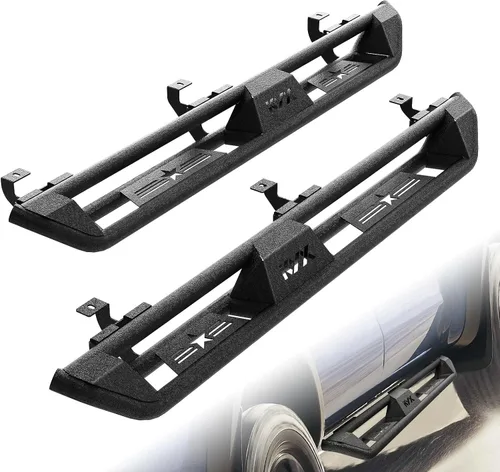 KYX Estribos para Ford F150 2015-2024 2017-2024 F250 F350 Supercrew Cab, 3 peldaños laterales de tubo, diseño de dos escalones para puerta de