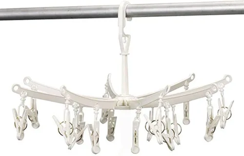 Miniatura 8 de Percha de secado de ropa de acero inoxidable fuerte con 10 pinzas para la ropa, ahorro de espacio para interiores, organizador de ropa, manoplas