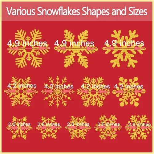 Miniatura 4 de Adhesivos de Copos de Nieve Dorados con Purpurina para Ventanas 147 PCS Copos de Nieve Brillantes para Ventanas Decoraciones de Paraíso Invernal Oro