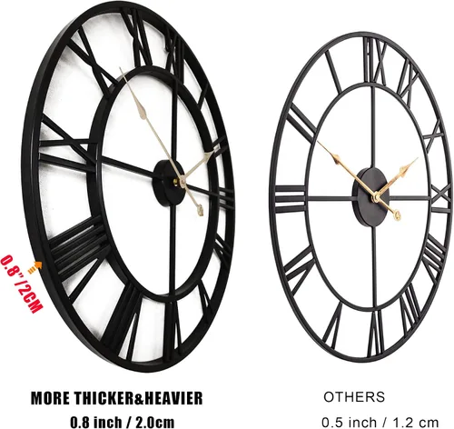 Miniatura 3 de Reloj de pared grande de metal de 24 pulgadas más grueso, reloj industrial decorativo para el hogar con números romanos grandes, reloj retro de gran