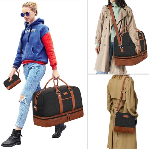 Miniatura 77 de IBFUN Bolsas de fin de semana para mujer, bolsa grande de lona para viaje, bolsa de viaje con compartimento para zapatos, 21 pulgadas, juego de 3