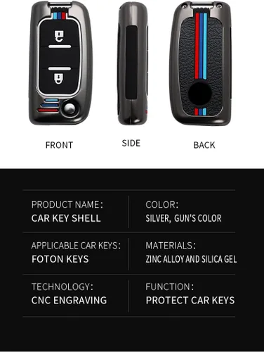 Miniatura 6 de Funda para llavero FOTON Tunland Auman TOANO SAUVANA Accesorios Aleación+Carcasa de TPU con llaveros Smart Remote Auto Key Protector-2 Botón Negro