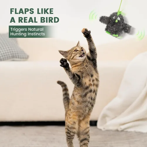 Miniatura 3 de Gardner Pet Juguetes para gatos que aletean sin volar), activado al tacto con alas aleteadoras realistas y pájaro que canta, juguete interactivo