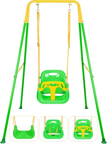 Miniatura 9 de Juego de columpios 3 en 1 para niños pequeños, columpio de bebé para interiores y exteriores, juego de columpios resistentes con soporte de metal