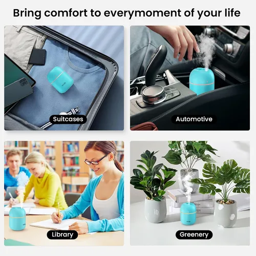 Miniatura 6 de Humidificador pequeño portátil, humidificador de escritorio personal USB para automóvil, oficina, dormitorio, apagado automático, 2 modos de niebla