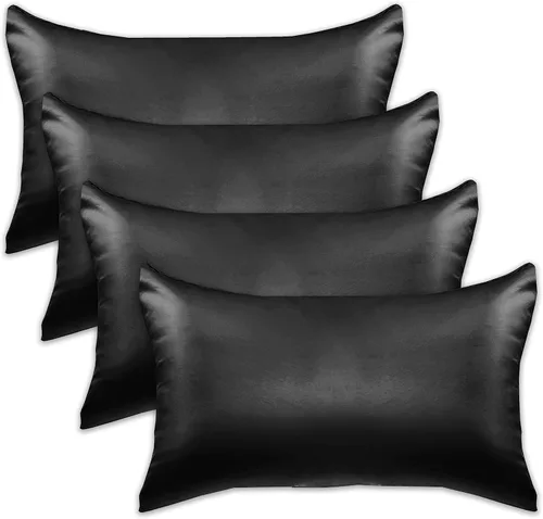Miniatura 27 de Elegant Comfort Juego de 4 fundas de almohada de satén de viscosa refrescante con cierre de cremallera oculto, suave como la seda para el cuidado
