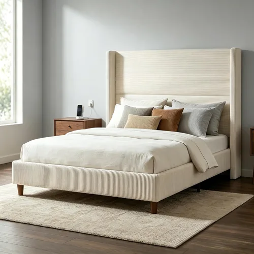 WEUP Queen Bed Frame with Tall Headboard, 56" Corduroy Upholstered Bed Frames, Premier Modern Sturdy Wingback Cloud Bed-Frame Platform, Thicker