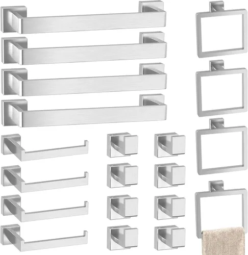 Miniatura 14 de Juego de 10 accesorios de baño negro mate, juego de herrajes de baño de acero inoxidable, toalleros para baño montados en la pared, juego de barras