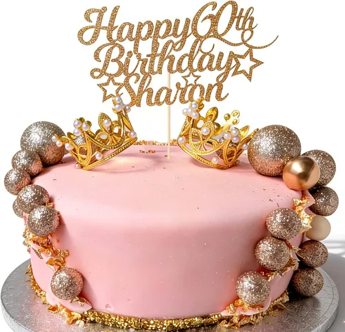 Miniatura 5 de Decoración personalizada para tarta de cumpleaños con cualquier edad y nombre, decoración de pastel de fiesta 16 18 21 40 60, tarjeta con purpurina