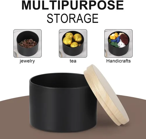 Miniatura 5 de SONVIIBOX 24 latas de velas de 4 onzas, latas negras con tapas de metal de grano de madera, tarros de velas para hacer velas a granel, tarros