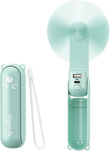 Miniatura 12 de Morelax Portable Fan, Mini Handheld Fan with Power Bank, Cute USB Rechargeable Pocket Fan, Foldable Small Cooling Fan with LED Light, Personal Negro