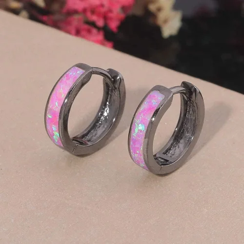 Miniatura 124 de CiNily Aretes Huggie de ópalo con bisagras, chapados en oro, hipoalergénicos, pequeños aretes de aro para mujeres, adolescentes, niñas, hombres