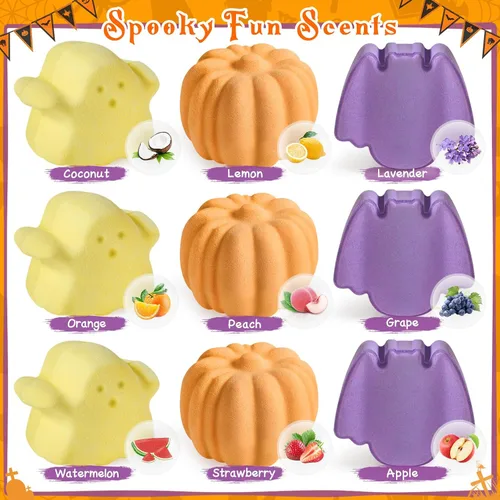 Miniatura 2 de Paquete de 9 bombas de baño de Halloween para niños, bombas de baño de burbujas de Halloween con juguete sorpresa en el interior, bolsas de regalo