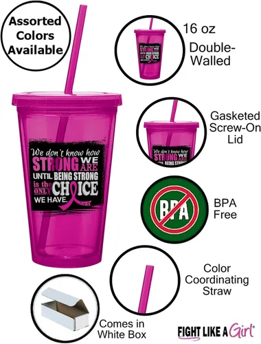 Miniatura 4 de Fight Like a Girl Vaso de acrílico con pajita How Strong We Are para cáncer cerebral/tumor, diabetes, conciencia de la enfermedad de Parkinson