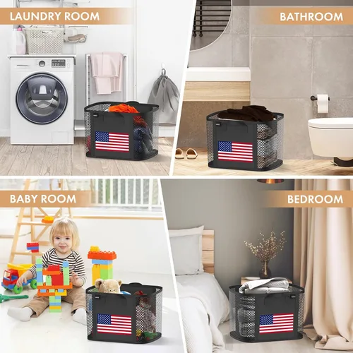 Miniatura 6 de NPET Cesta de lavandería plegable de 27 litros con material impermeable de PEVA, bolsa de almacenamiento para ropa, dormitorio y hogar Bandera