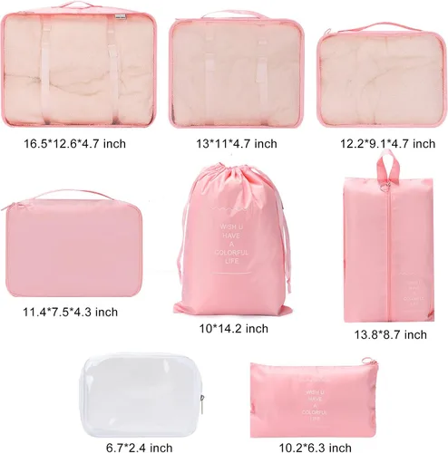 Miniatura 7 de WantGor - Juego de 8 cubos de embalaje 6 bolsas de compresión para equipaje 1 bolsa de zapatos 1 bolsa de aseo transparente