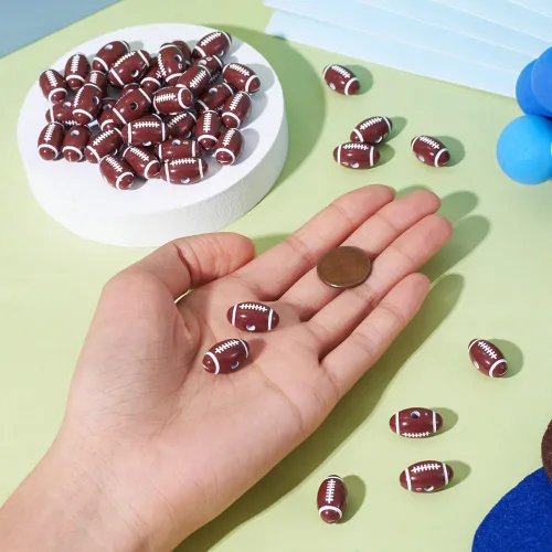 Miniatura 5 de 50 cuentas acrílicas opacas estilo artesanal, cuentas espaciadoras de fútbol americano para manualidades, pulseras, collares, aretes, llaveros, Rugby